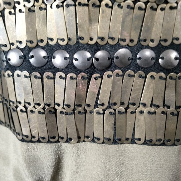 NWT Vtg Y2K Bebe Silk Embellished Top M Boho Indie Sleaze Olive Fairy Grunge - Picture 4 of 9